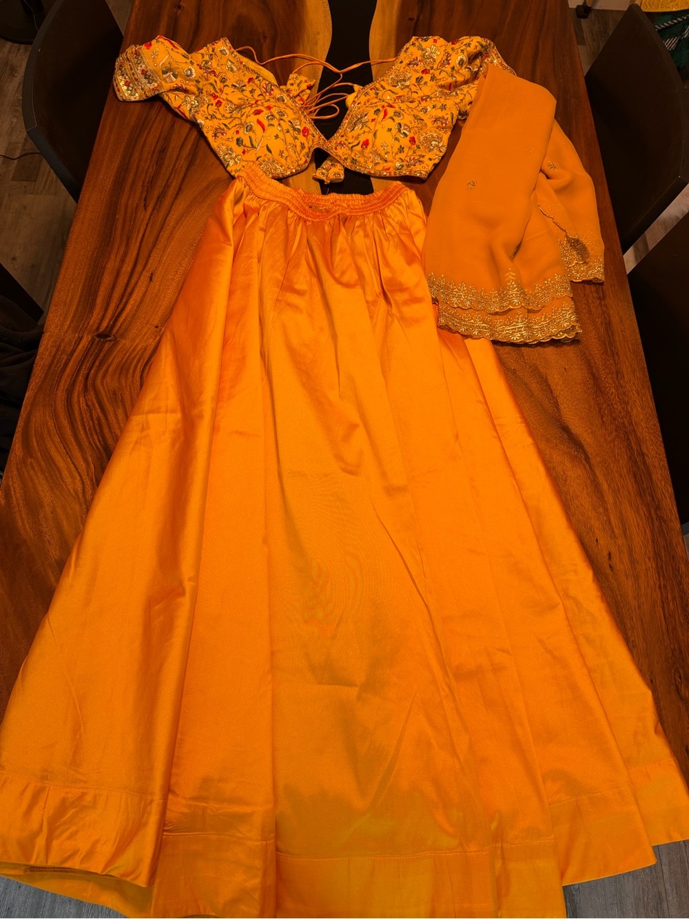 Yellow embroidered Lehenga Choli with embroidered top and dupatta